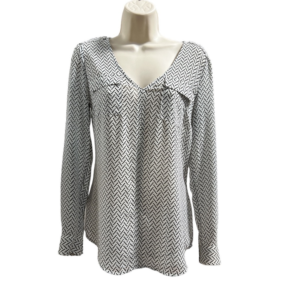 Candie's Black and White 100% Polyester Women's Long Sleeve Blouse Size S